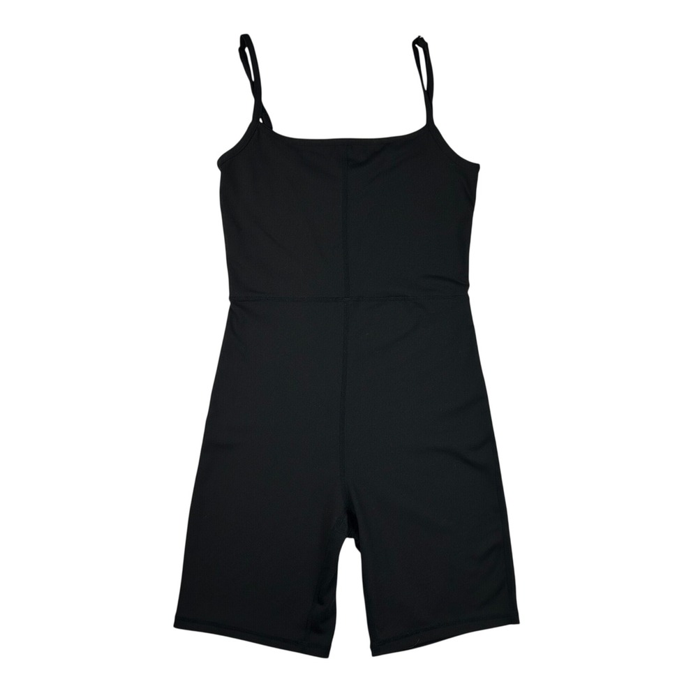 Black Activewear Romper Spaghetti Strap Bodysuit Yoga Biker Short Womens